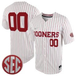 Custom Oklahoma Sooners Baseball White Pinstripe Game Jersey w/ SEC Patch - All Stitched