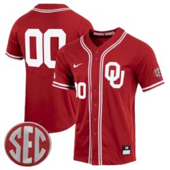 Custom Oklahoma Sooners Baseball Crimson Game Jersey w/ SEC Patch - All Stitched