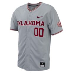 Alternative view of Custom Oklahoma Sooners Baseball Grey Game Jersey w/ SEC Patch - All Stitched
