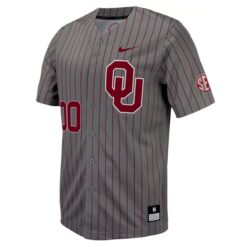 Alternative view of Custom Oklahoma Sooners Baseball Grey Pinstripe Game Jersey w/ SEC Patch - All Stitched