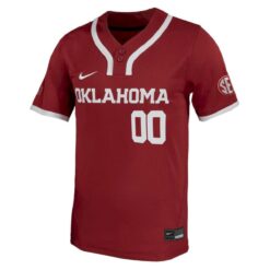 Alternative view of Custom Oklahoma Sooners Baseball Crimson Jersey w/ SEC Patch - All Stitched