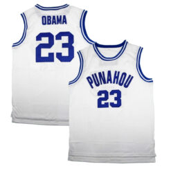 Obama Punahou High School Basketball White Jersey - All Stitched