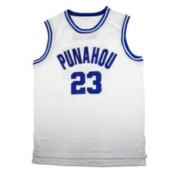 Alternative view of Obama Punahou High School Basketball White Jersey - All Stitched