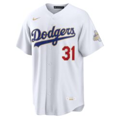 Alternative view of Tyler Glasnow Los Angeles Dodgers White 2026 Gold Collection Jersey - All Stitched
