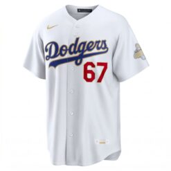 Alternative view of Vin Scully Los Angeles Dodgers White 2026 Gold Collection Jersey - All Stitched