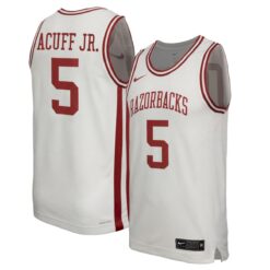 Darius Acuff Jr. Arkansas Razorbacks Basketball White Throwback Jersey - All Stitched