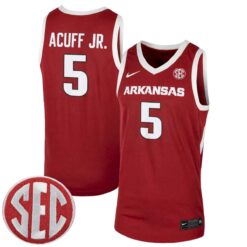 Darius Acuff Jr. Arkansas Razorbacks Basketball Cardinal Game Jersey w/ SEC Patch - All Stitched