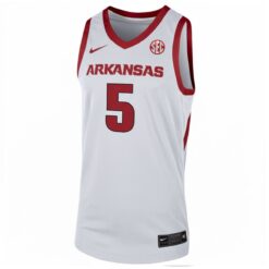 Alternative view of Darius Acuff Jr. Arkansas Razorbacks Basketball White Game Jersey w/ SEC Patch - All Stitched