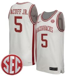 Darius Acuff Jr. Arkansas Razorbacks Basketball White Throwback Jersey w/ SEC Patch - All Stitched