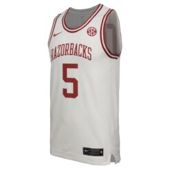 Alternative view of Darius Acuff Jr. Arkansas Razorbacks Basketball White Throwback Jersey w/ SEC Patch - All Stitched