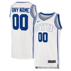 Custom BYU Cougars Basketball White Away Game Jersey - All Stitched