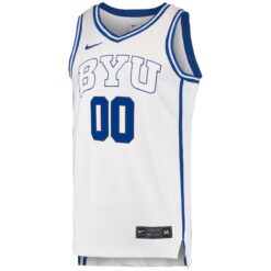 Alternative view of Custom BYU Cougars Basketball White Away Game Jersey - All Stitched