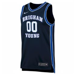 Alternative view of Custom BYU Cougars Basketball Navy Alternate Game Jersey - All Stitched