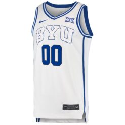 Alternative view of Custom BYU Cougars Basketball White Away Game Jersey w/ XII Patch - All Stitched