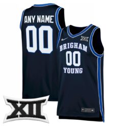 Custom BYU Cougars Basketball Navy Alternate Game Jersey w/ XII Patch - All Stitched