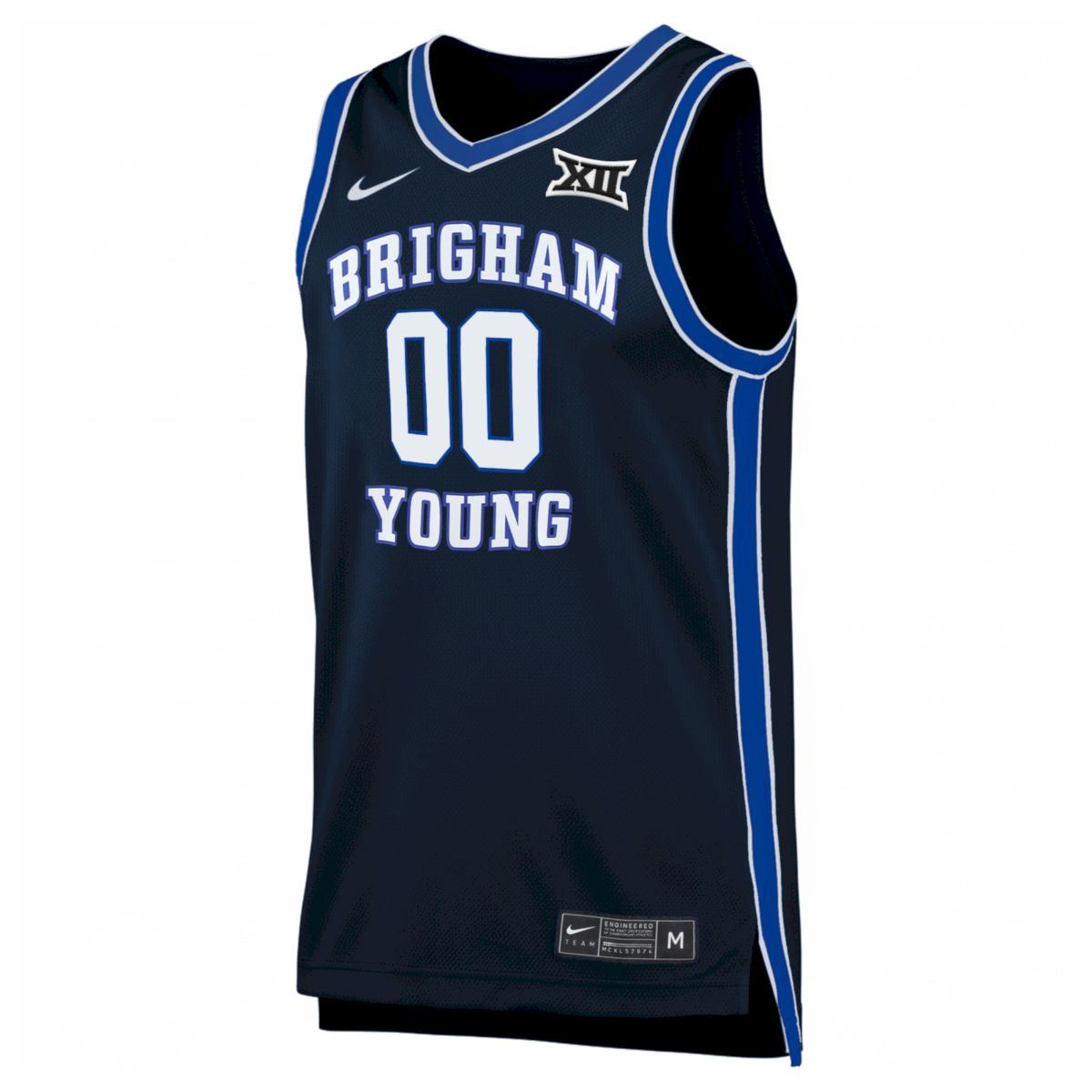 Custom BYU Cougars Basketball Navy Alternate Game Jersey w/ XII Patch - All Stitched - Image 2