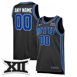Custom BYU Cougars Basketball Black Third Game Jersey w/ XII Patch - All Stitched