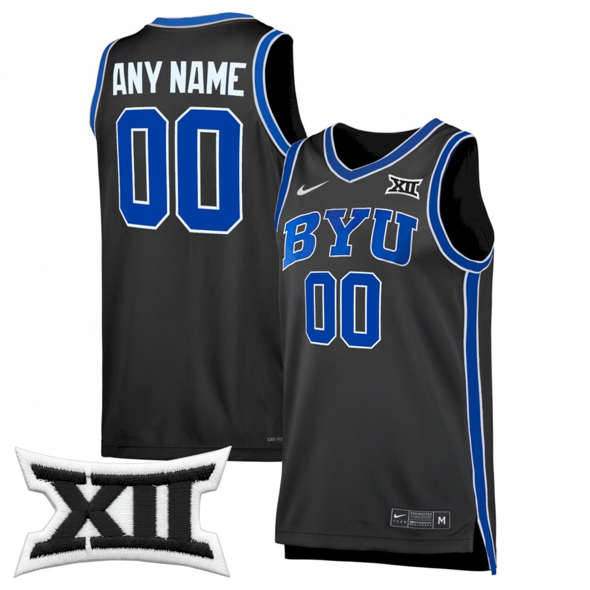 Custom BYU Cougars Basketball Black Third Game Jersey w/ XII Patch - All Stitched