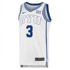 Alternative view of AJ Dybantsa BYU Cougars Basketball White Away Game Jersey w/ XII Patch - All Stitched