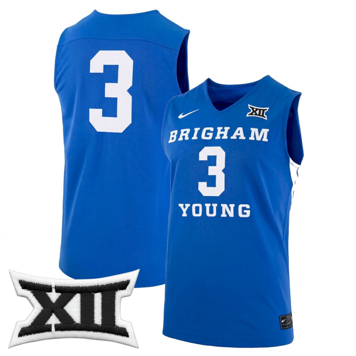 AJ Dybantsa BYU Cougars Basketball Royal Blue Jersey w/ XII Patch - All Stitched