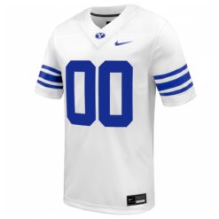 Alternative view of Custom BYU Cougars Football White Away Game Jersey - All Stitched