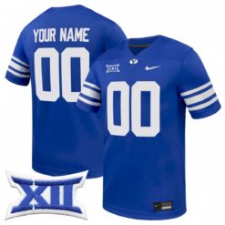 Custom BYU Cougars Football Royal Home Game Jersey w/ XII Patch - All Stitched