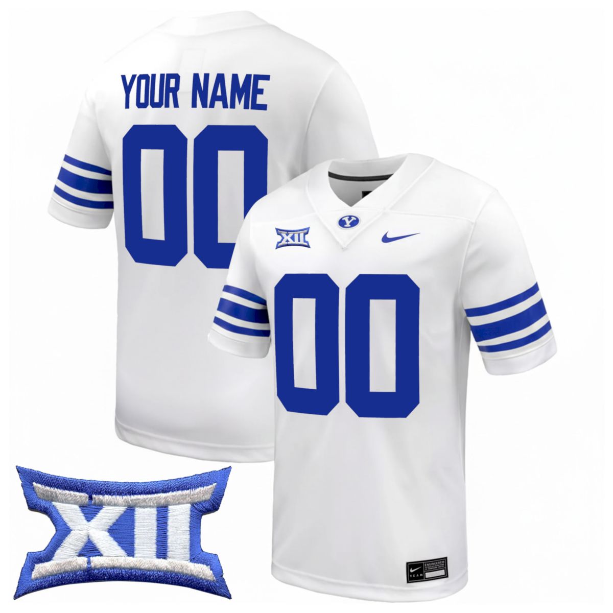 Custom BYU Cougars Football White Away Game Jersey w/ XII Patch - All Stitched