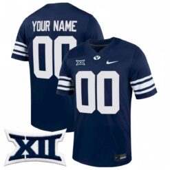 Custom BYU Cougars Football Navy Alternate Game Jersey w/ XII Patch - All Stitched
