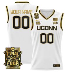 Custom UConn Huskies Basketball 2026 Final Four White Gold Jersey - All Stitched