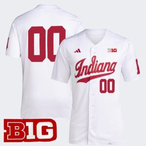 Custom Indiana Hoosiers Baseball White Jersey w/ B1G Patch - All Stitched