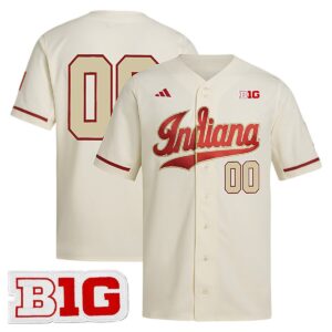 Custom Indiana Hoosiers Baseball Cream Jersey w/ B1G Patch - All Stitched