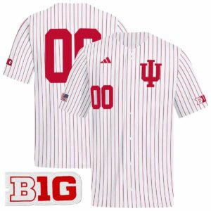 Custom Indiana Hoosiers Baseball White Pinstripe Jersey w/ B1G Patch - All Stitched