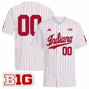 Custom Indiana Hoosiers Baseball White Pinstripe Game Jersey w/ B1G Patch - All Stitched
