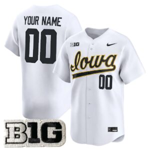 Custom Iowa Hawkeyes Baseball White Limited Jersey w/ B1G Patch - All Stitched