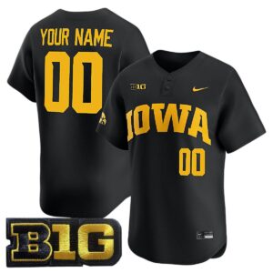 Custom Iowa Hawkeyes Baseball Black Limited Jersey w/ B1G Patch - All Stitched
