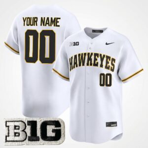 Custom Iowa Hawkeyes Baseball Alternate White Limited Jersey w/ B1G Patch - All Stitched