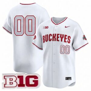 Custom Ohio State Buckeyes Baseball White Limited Jersey w/ B1G Patch - All Stitched