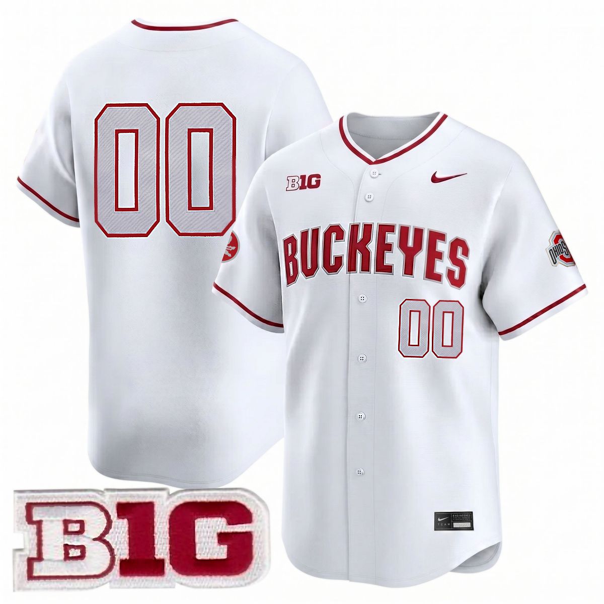 Custom Ohio State Buckeyes Baseball White Limited Jersey w/ B1G Patch - All Stitched