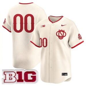 Custom Ohio State Buckeyes Baseball Cream Limited Jersey w/ B1G Patch - All Stitched