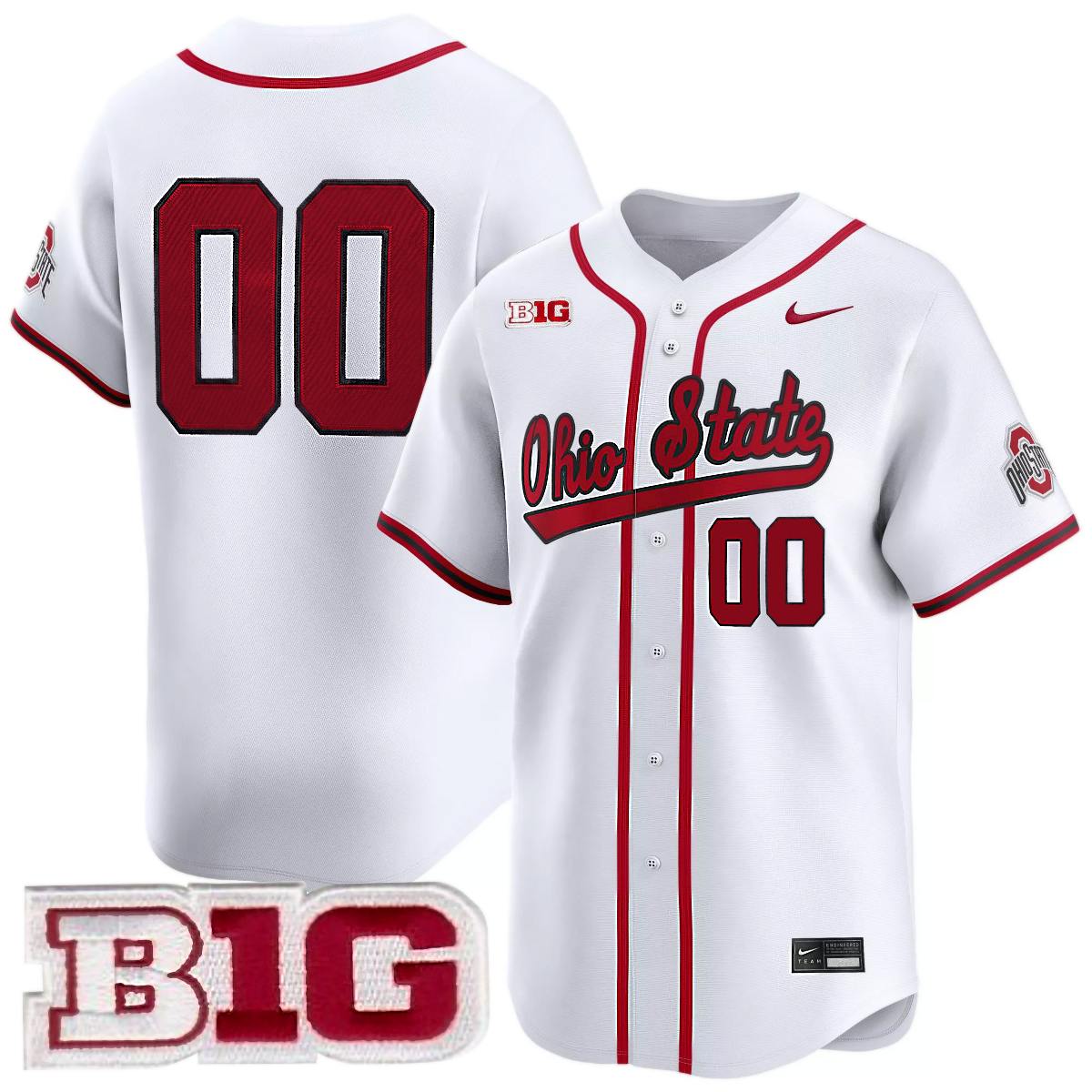 Custom Ohio State Buckeyes Baseball White Vapor Limited Jersey w/ B1G Patch - All Stitched
