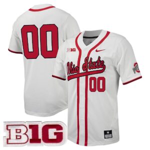 Custom Ohio State Buckeyes Baseball White Game Jersey w/ B1G Patch - All Stitched