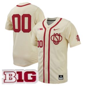 Custom Ohio State Buckeyes Baseball Cream Game Jersey w/ B1G Patch - All Stitched