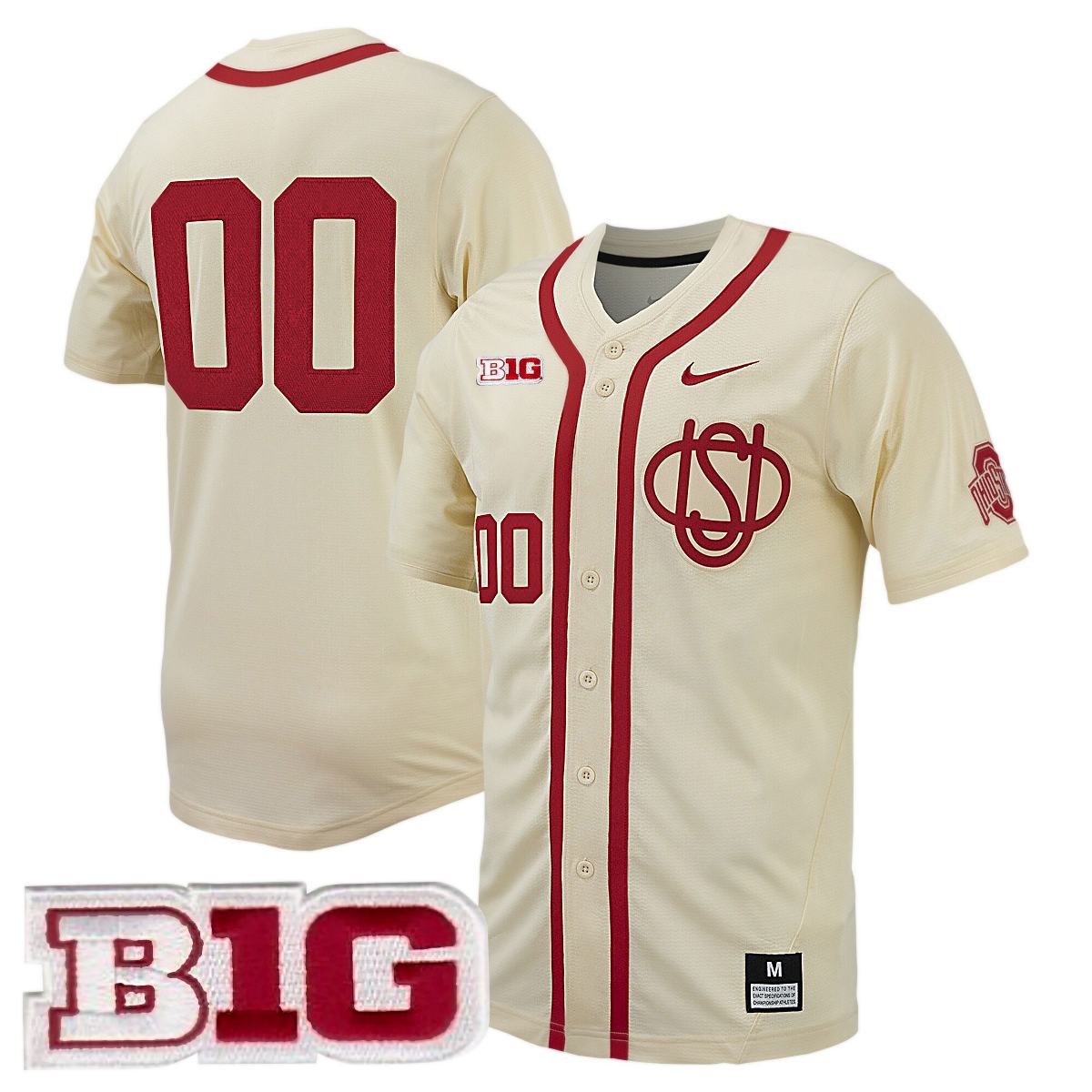 Custom Ohio State Buckeyes Baseball Cream Game Jersey w/ B1G Patch - All Stitched