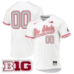 Custom Ohio State Buckeyes Baseball White Jersey w/ B1G Patch - All Stitched