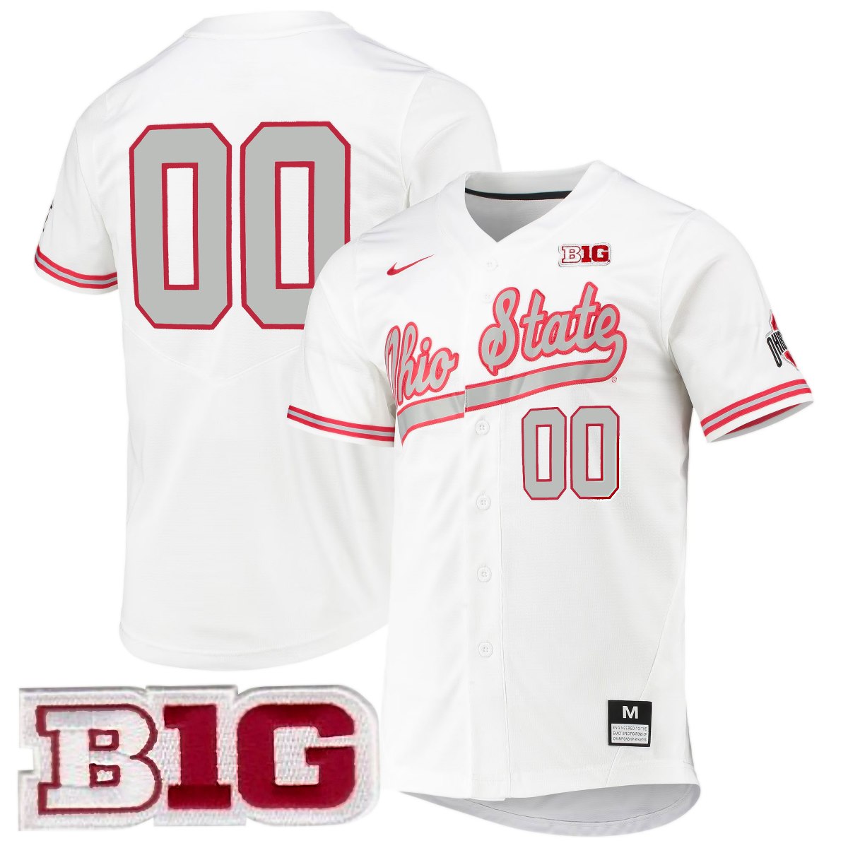 Custom Ohio State Buckeyes Baseball White Jersey w/ B1G Patch - All Stitched
