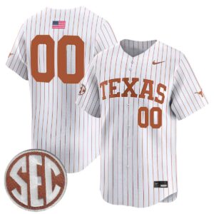 Custom Texas Longhorns Baseball White Pinstripe Vapor Limited Jersey w/ SEC Patch - All Stitched