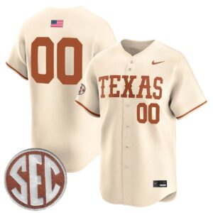 Custom Texas Longhorns Baseball Cream Vapor Limited Jersey w/ SEC Patch - All Stitched