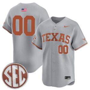 Custom Texas Longhorns Baseball Grey Vapor Limited Jersey w/ SEC Patch - All Stitched