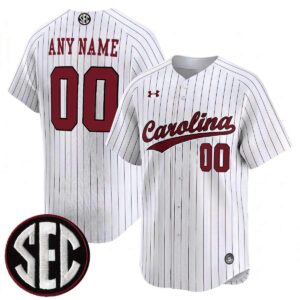 Custom South Carolina Gamecocks Baseball White Pinstripe Limited Jersey w/ SEC Patch - All Stitched