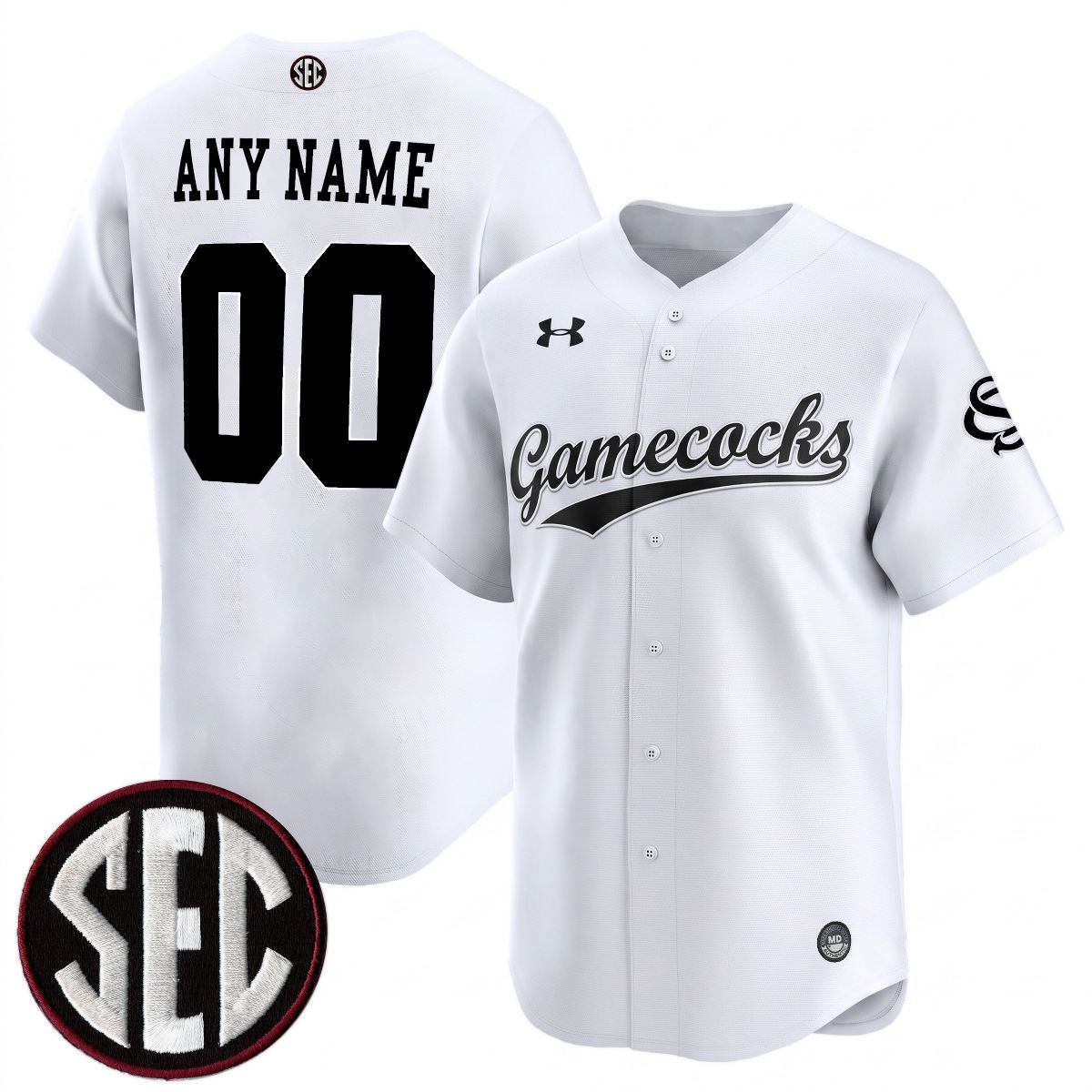 Custom South Carolina Gamecocks Baseball White Limited Jersey w/ SEC Patch - All Stitched